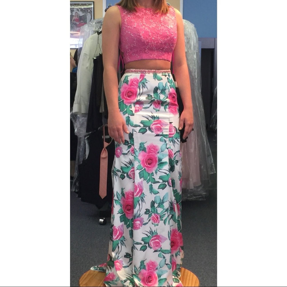 Pink floral prom dress